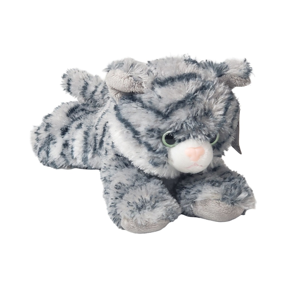 Aurora Gray Tabby Cat Plush Floppy Kitten Stuffed Animal Green Eyes 8 Inch